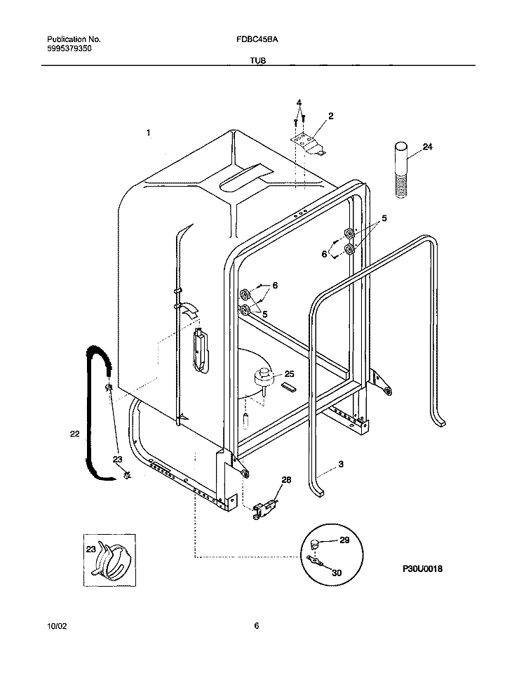 TUB Diagram and Parts List for FDBC45BAS2  Frigidaire Dishwasher