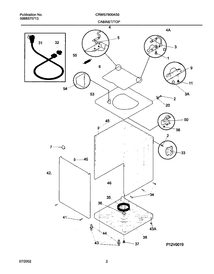 WSHR CAB, TOP Diagram and Parts List for CRWS7900AS0  Frigidaire Washer