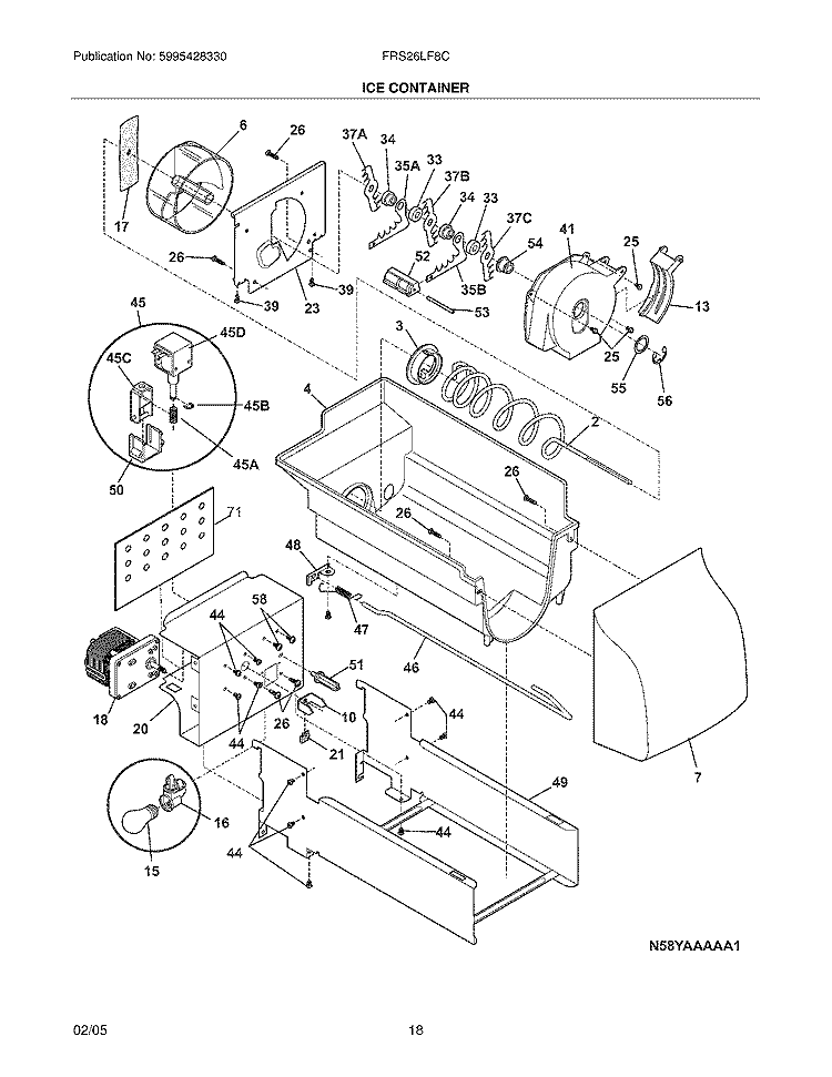 ICE CONTAINER Diagram and Parts List for FRS26LF8CW4  Frigidaire Refrigerator
