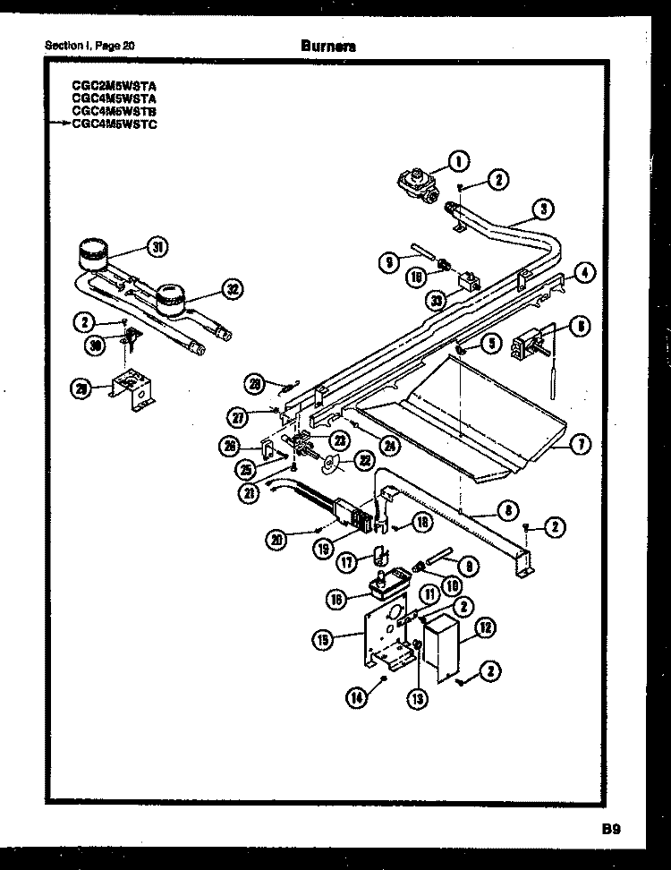 BURNERS Diagram and Parts List for CGC4M5WSTB  Gibson Range
