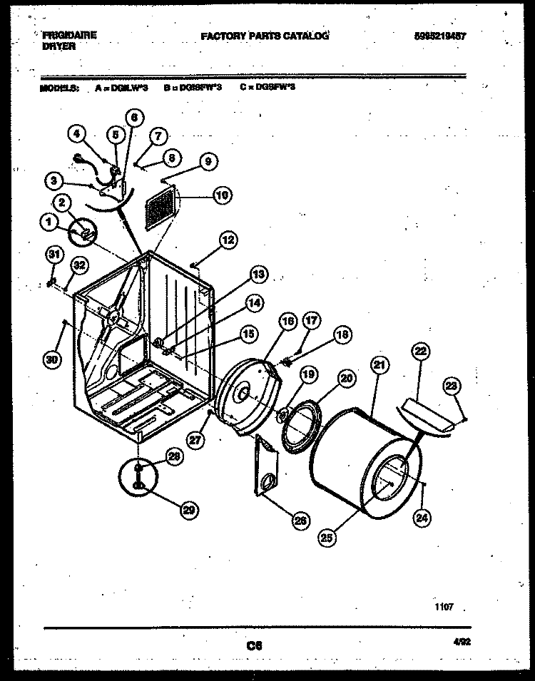 CABINET AND COMPONENT PARTS Diagram and Parts List for DGILL3  Frigidaire Dryer