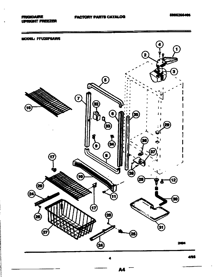 SHELVES Diagram and Parts List for FFU20F6AW5  Frigidaire Freezer