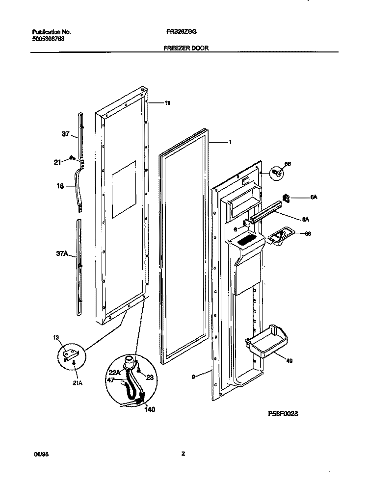 FREEZER DOOR Diagram and Parts List for FRS26ZGGB2  Frigidaire Refrigerator