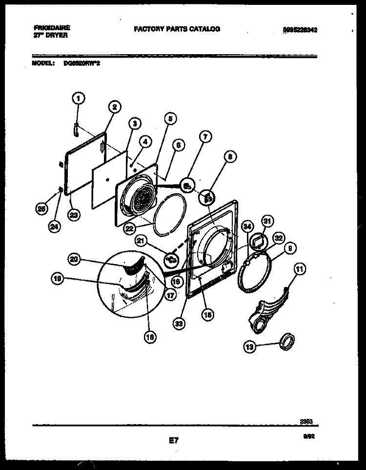 DOOR PARTS Diagram and Parts List for DG5520RW2  Frigidaire Dryer