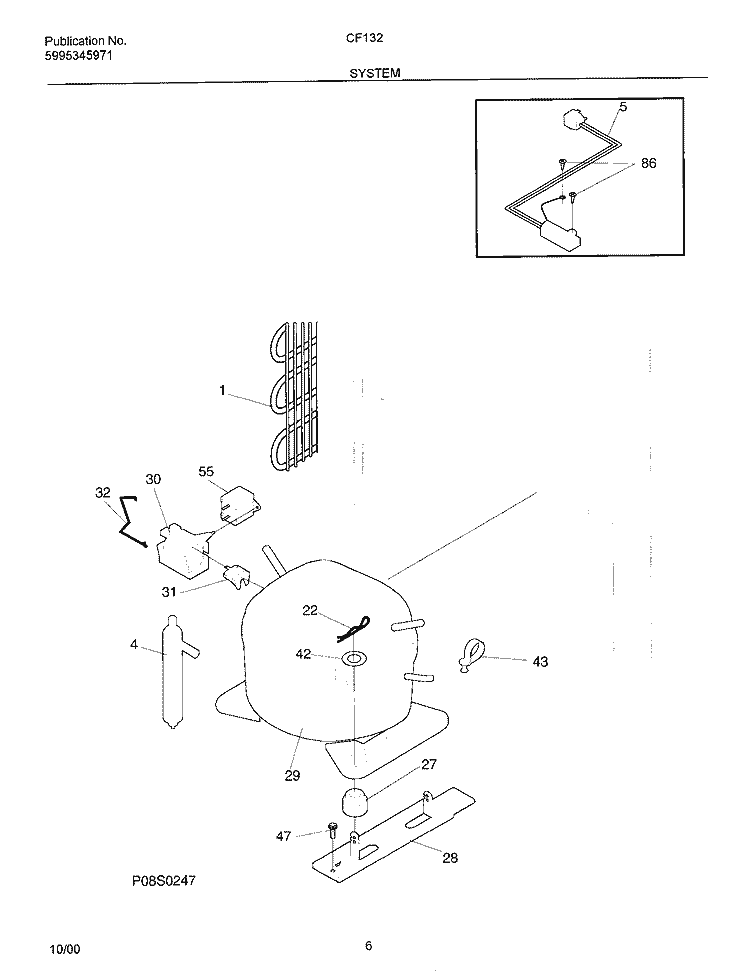 SYSTEM Diagram and Parts List for CF132  Frigidaire Freezer