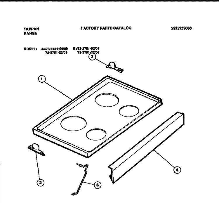 ELECTRIC COOKTOP Diagram and Parts List for 73-3751-00-04  Tappan Range