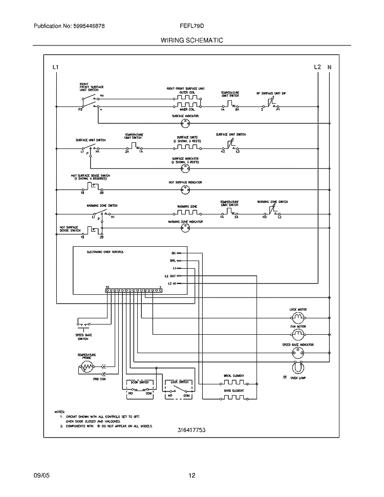 WIRING SCHEMATIC Diagram and Parts List for FEFL79DQF  Frigidaire Range
