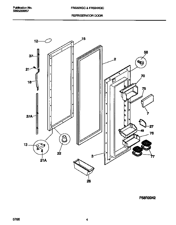 REFRIGERATOR DOOR Diagram and Parts List for FRS22XGCD1  Frigidaire Refrigerator