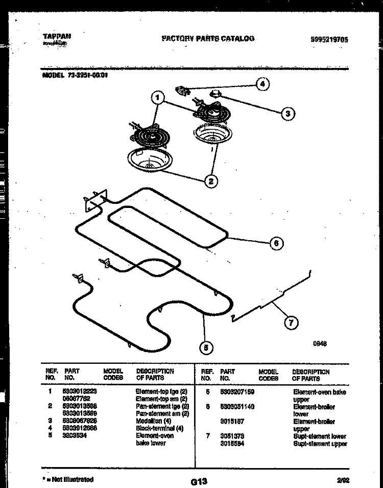 BROILER PARTS Diagram and Parts List for 73-3951-23-01  Tappan Range