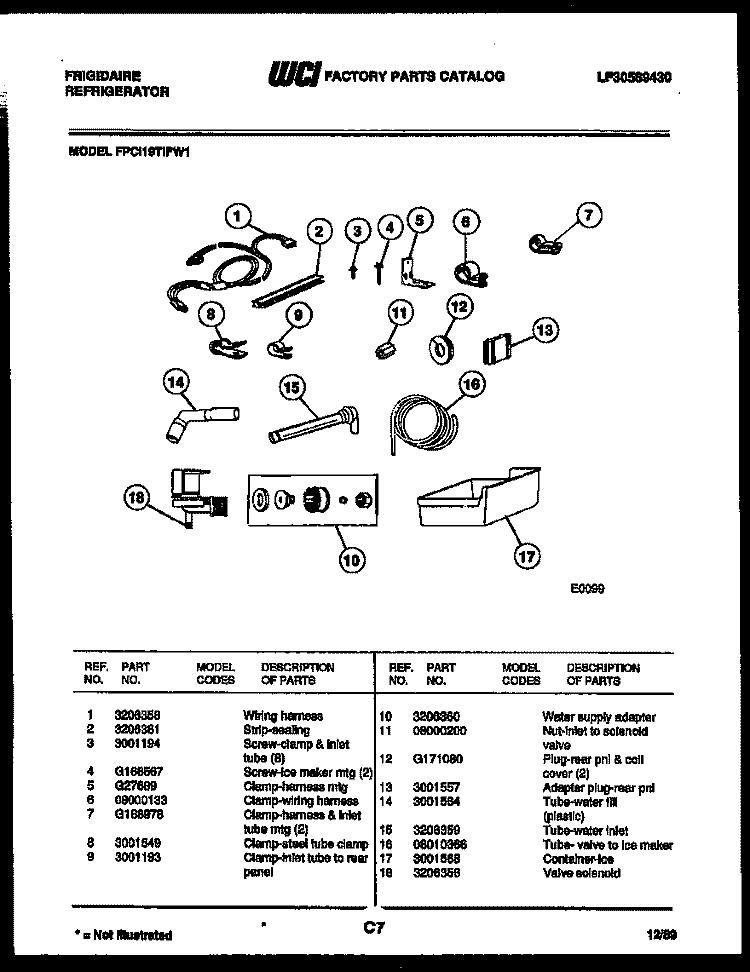 ICE MAKER INSTALLATION PARTS Diagram and Parts List for FPCI19TIFA1  Frigidaire Refrigerator