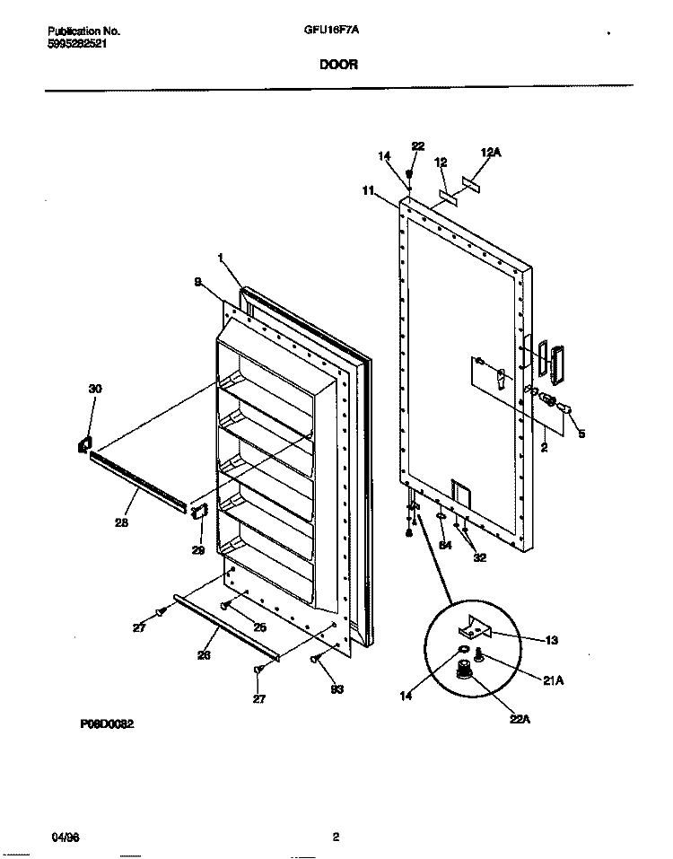 DOOR Diagram and Parts List for GFU16F7AW6  Gibson Freezer