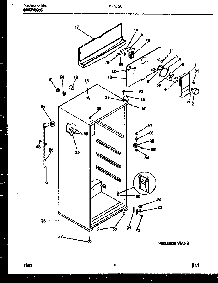 CABINET PARTS Diagram and Parts List for FP18TAL0  Frigidaire Refrigerator