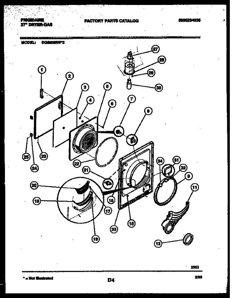 DOOR PARTS Diagram and Parts List for DG6900RW2  Frigidaire Dryer