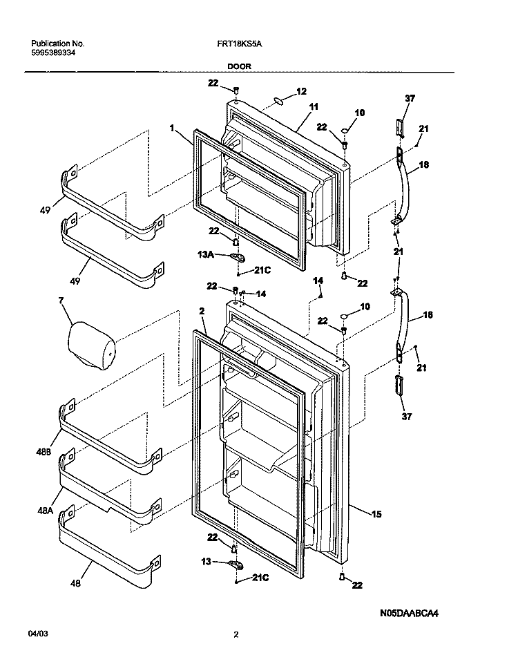 DOOR Diagram and Parts List for FRT18KS5AW8  Frigidaire Refrigerator