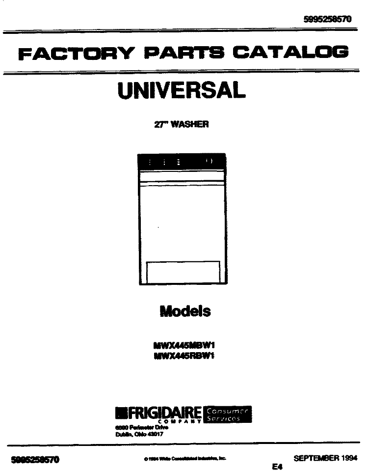 COVER Diagram and Parts List for MWX445RBW1  Frigidaire Washer