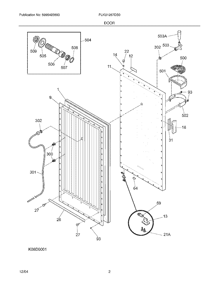 DOOR Diagram and Parts List for PLKU1267DS0  Frigidaire Wine and Beverage Cooler