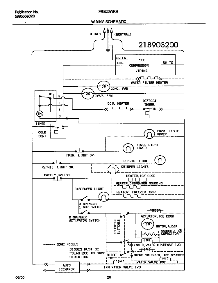 WIRING DIAGRAM Diagram and Parts List for FRS20WRHW5  Frigidaire Refrigerator