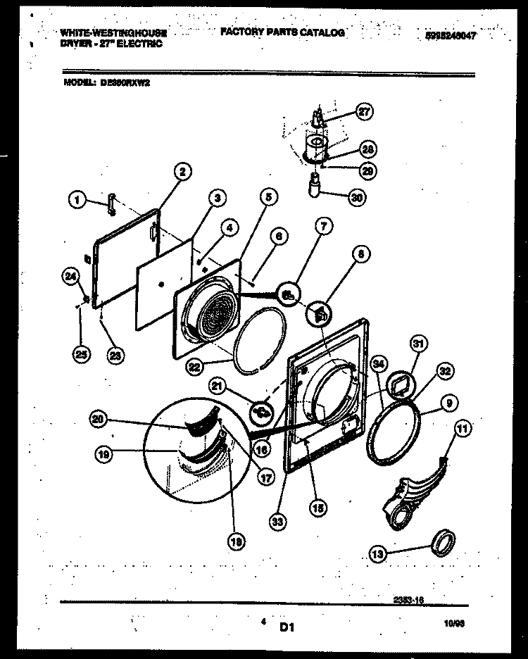 DOOR PARTS Diagram and Parts List for DE350RXD2  Frigidaire Dryer