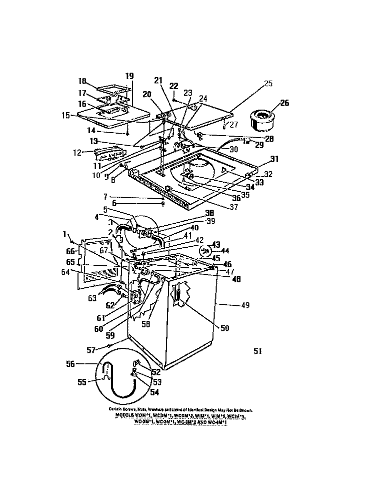 CABINET, TOP, LID, WATER VALVE Diagram and Parts List for WCDMA1  Frigidaire Washer