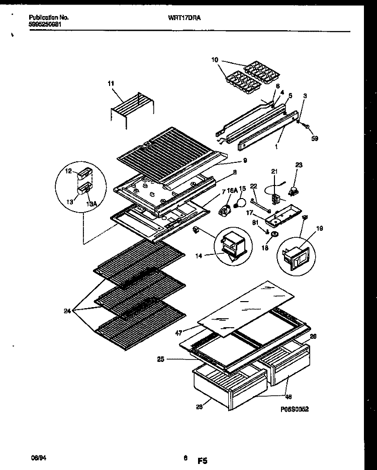 SHELVES AND SUPPORTS Diagram and Parts List for WRT17DRAD0  Frigidaire Refrigerator