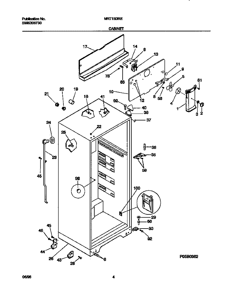 CABINET Diagram and Parts List for MRT15DRED4  Frigidaire Refrigerator