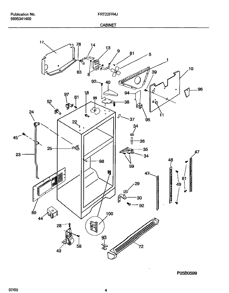 CABINET Diagram and Parts List for FRT22FR4JW0  Frigidaire Refrigerator