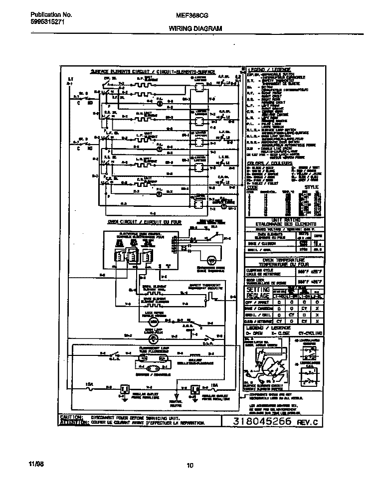 WIRING DIAGRAM Diagram and Parts List for MEF368CGS2  Frigidaire Wall Oven