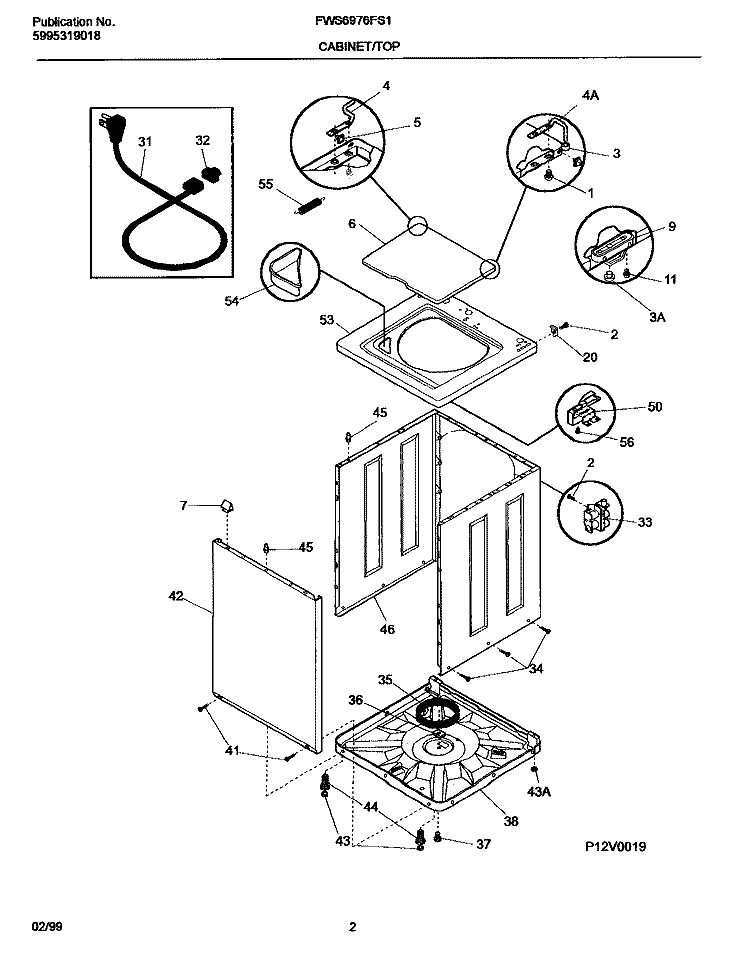 CABINET / TOP Diagram and Parts List for FWS6976FS1  Frigidaire Washer