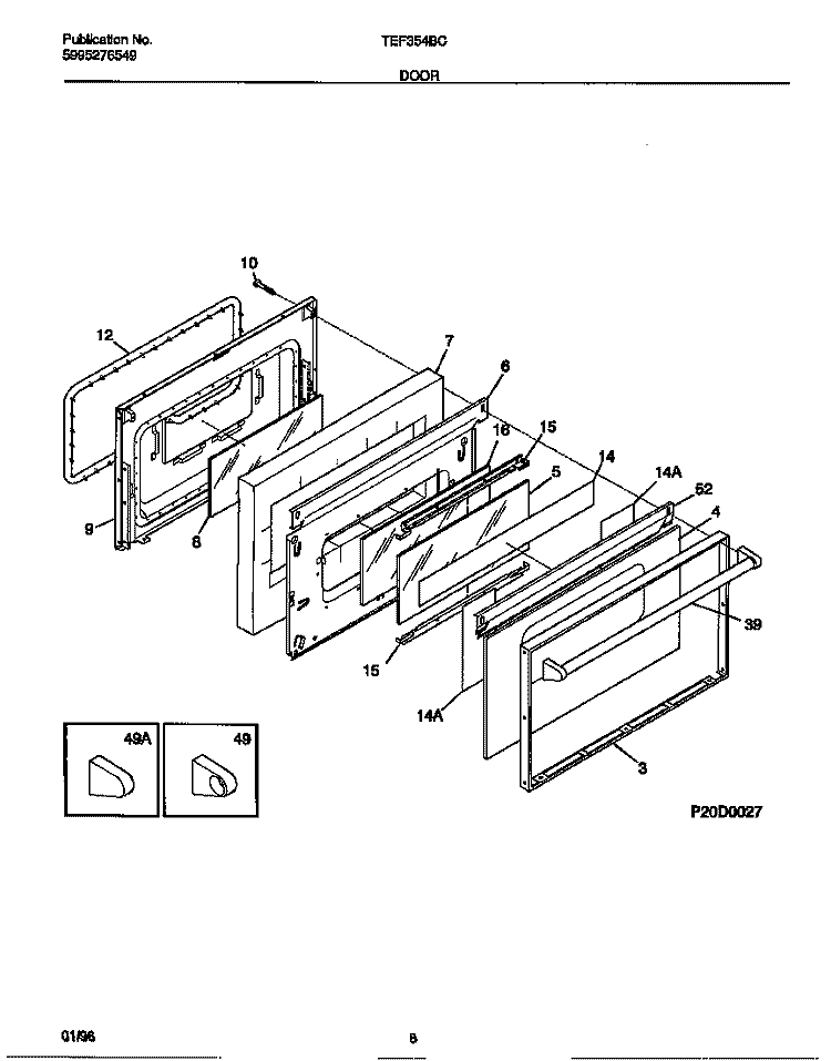 DOOR Diagram and Parts List for TEF354BCWB  Tappan Range