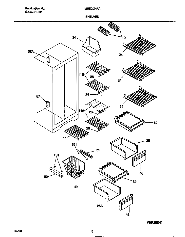 SHELVES Diagram and Parts List for MRS20HRAW5  Frigidaire Refrigerator