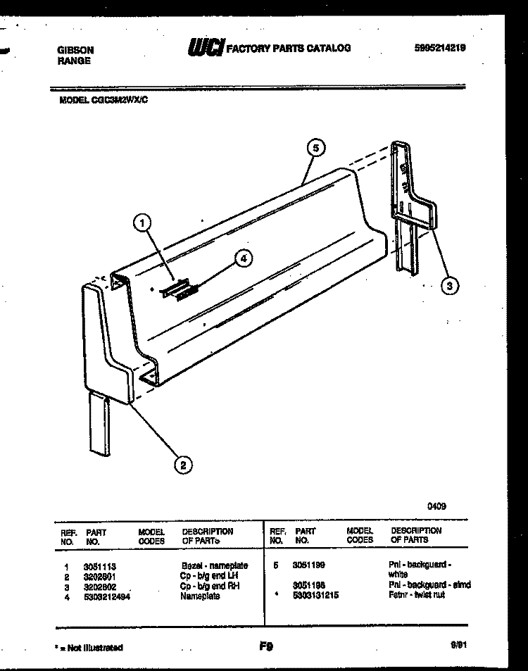 BACKGUARD Diagram and Parts List for CGC3M2WXC  Gibson Range
