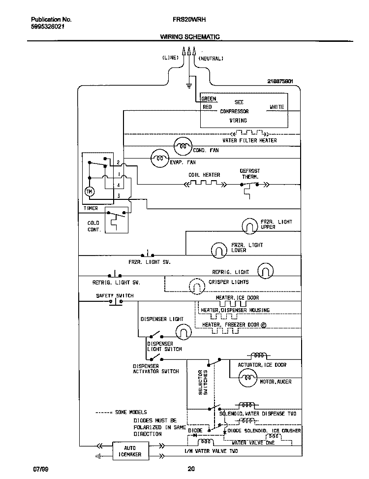 WIRING DIAGRAM Diagram and Parts List for FRS20WRHW2  Frigidaire Refrigerator