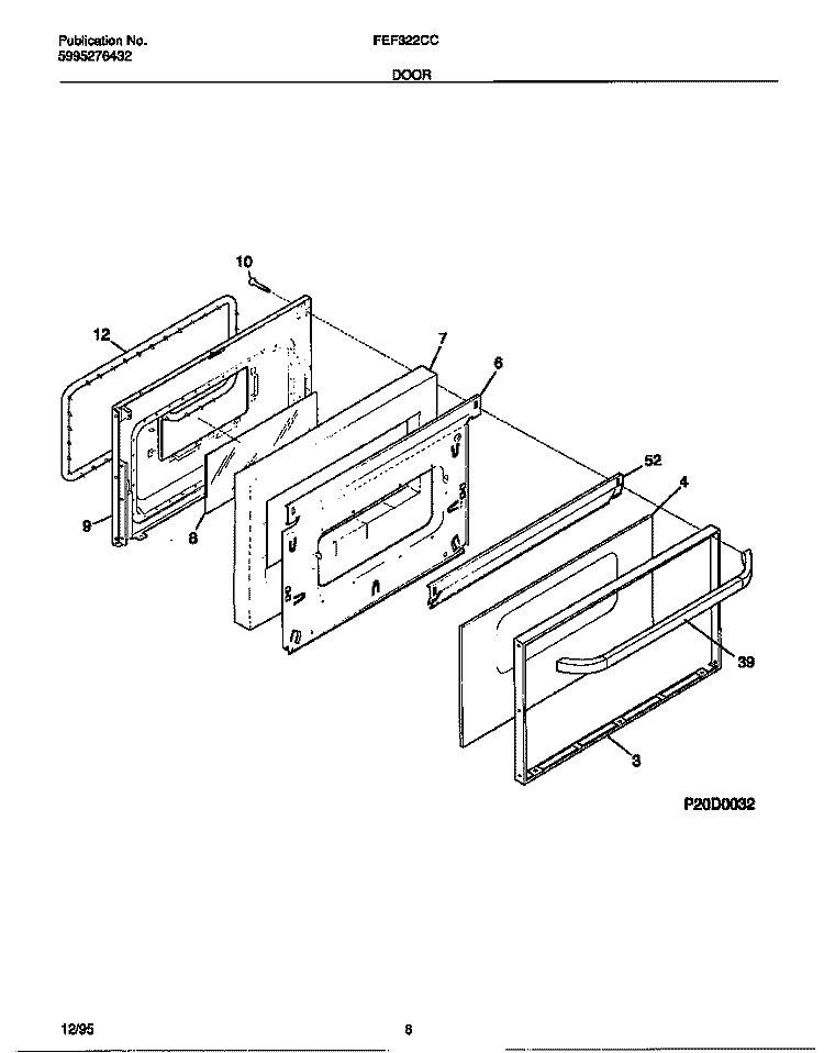 DOOR Diagram and Parts List for FEF322CCTC  Frigidaire Range
