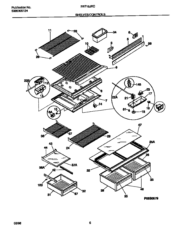 SHELVES Diagram and Parts List for FRT18JRCW5  Frigidaire Refrigerator