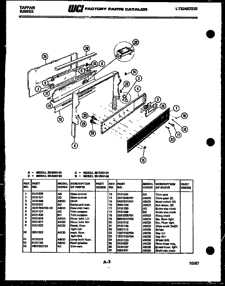 BACKGUARD Diagram and Parts List for 30-3347-00-01  Tappan Range