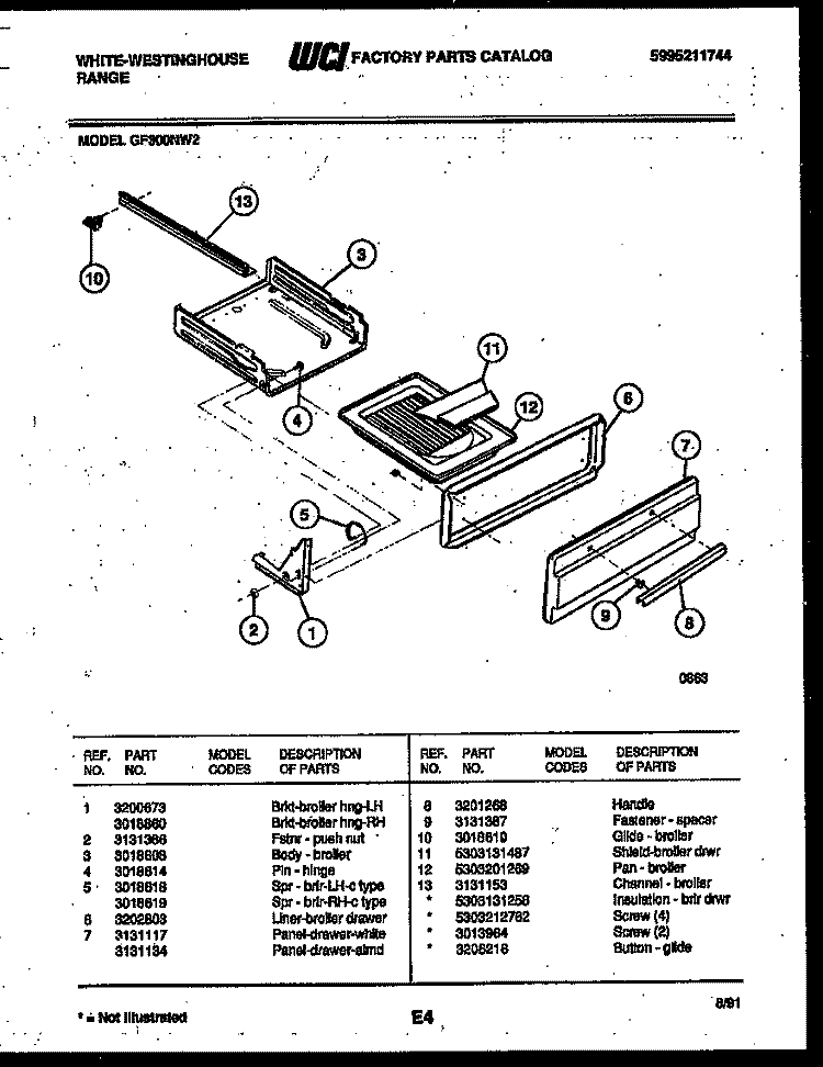 BROILER DRAWER PARTS Diagram and Parts List for GF300ND2  Frigidaire Range