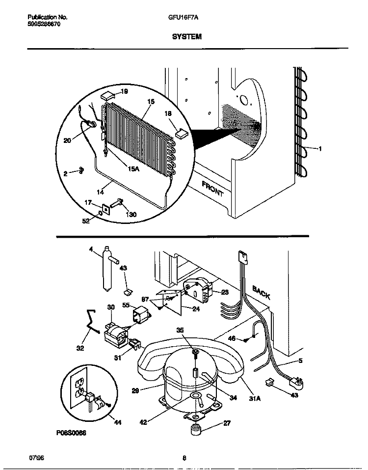 SYSTEM Diagram and Parts List for GFU16F7AW7  Gibson Freezer