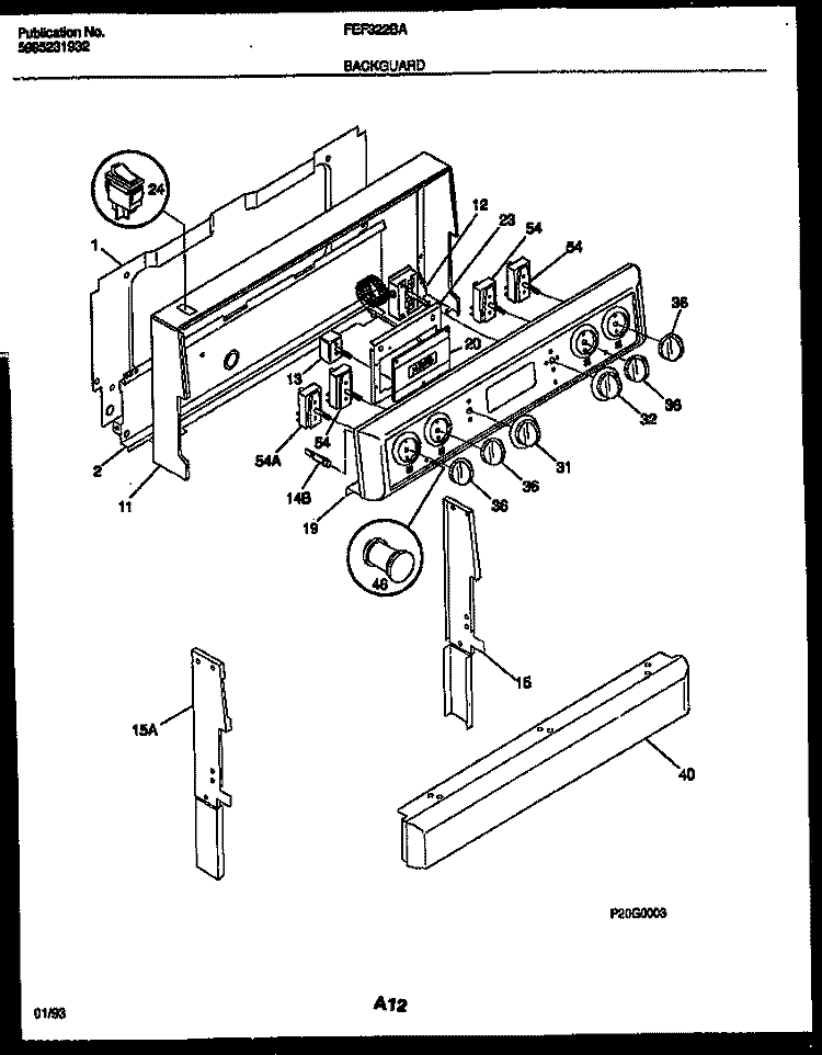 BACKGUARD Diagram and Parts List for FEF322BADA  Frigidaire Range