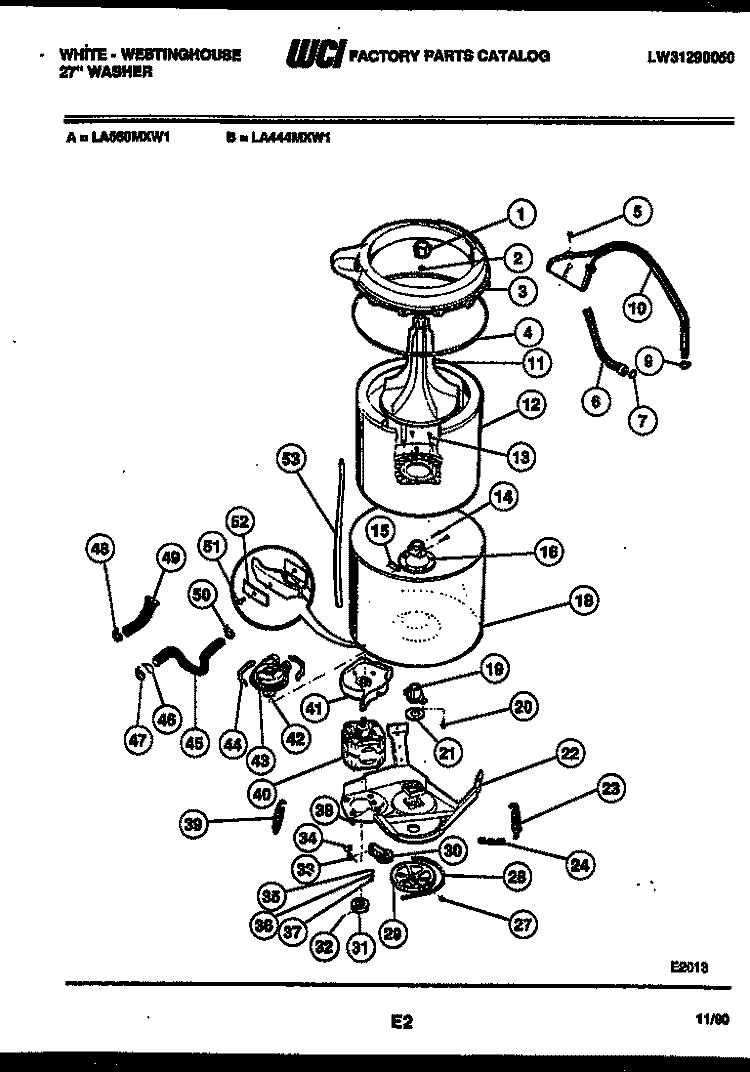 TUB DETAIL Diagram and Parts List for LA444MXW1  Frigidaire Washer