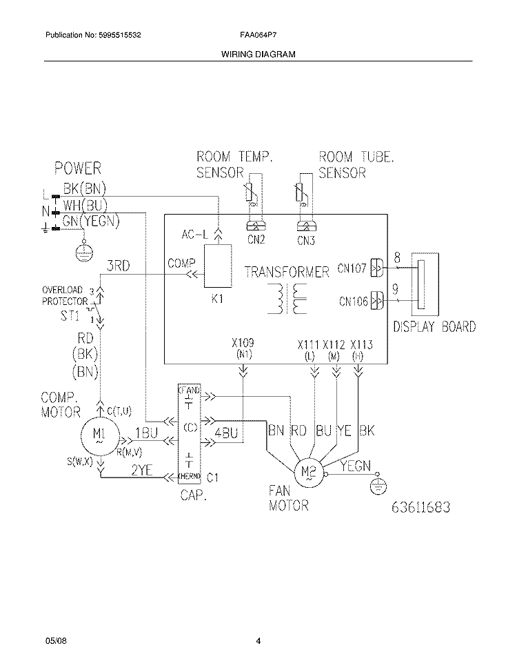WIRING DIAGRAM Diagram and Parts List for FAA064P7A11  Frigidaire Air Conditioner