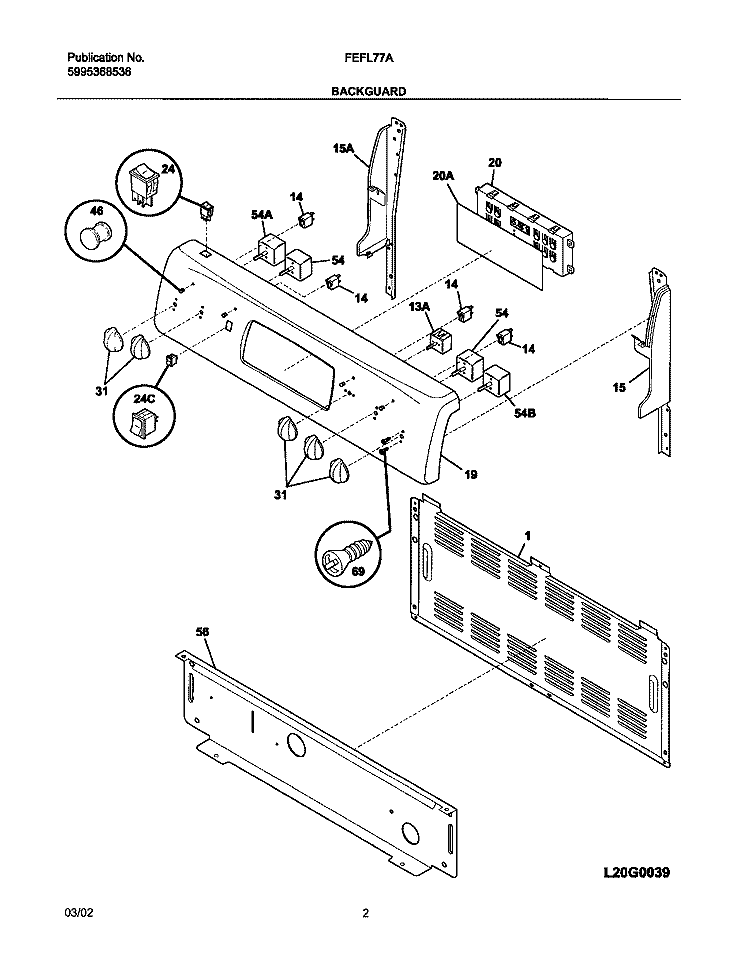 BACKGUARD Diagram and Parts List for FEFL77ABE  Frigidaire Range