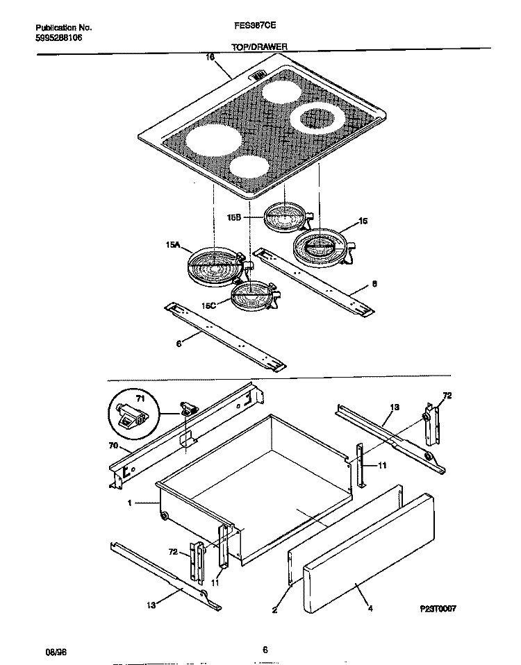 TOP / DRAWER Diagram and Parts List for FES38CESB  Frigidaire Wall Oven