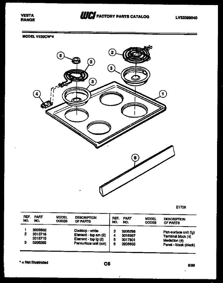 COOKTOP PARTS Diagram and Parts List for VE30CW4  Tappan Range
