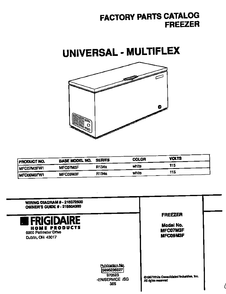 COVER Diagram and Parts List for MFC09M3FW1  Frigidaire Freezer