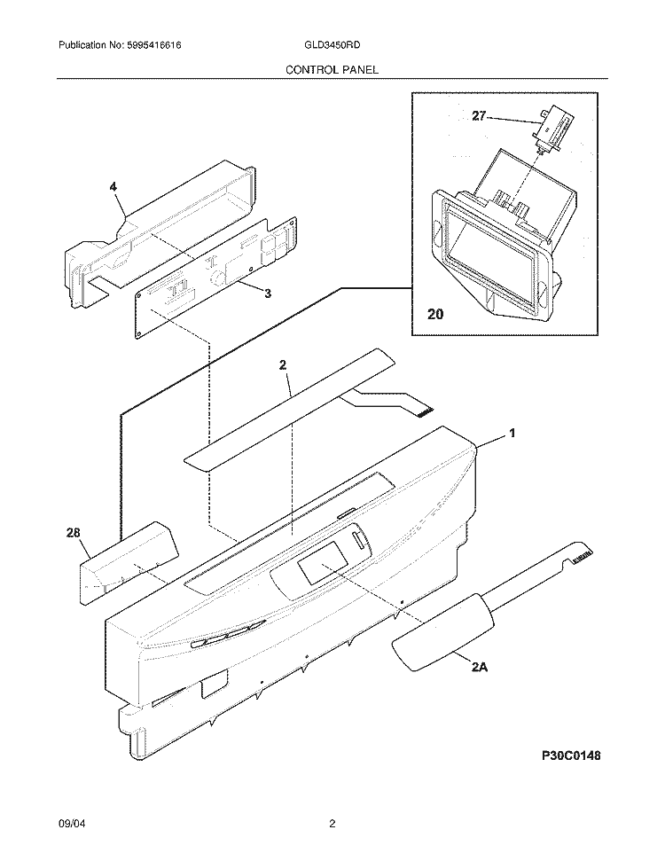 CONTROL PANEL Diagram and Parts List for GLD3450RDQ0  Frigidaire Dishwasher