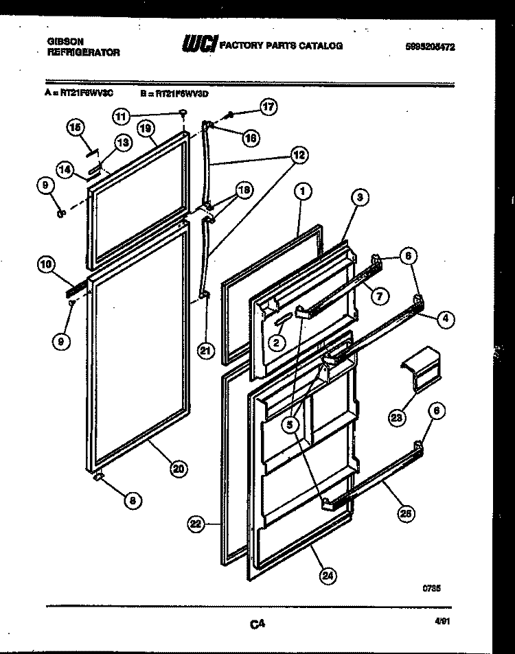 DOOR PARTS Diagram and Parts List for RT21F6WV3C  Gibson Refrigerator