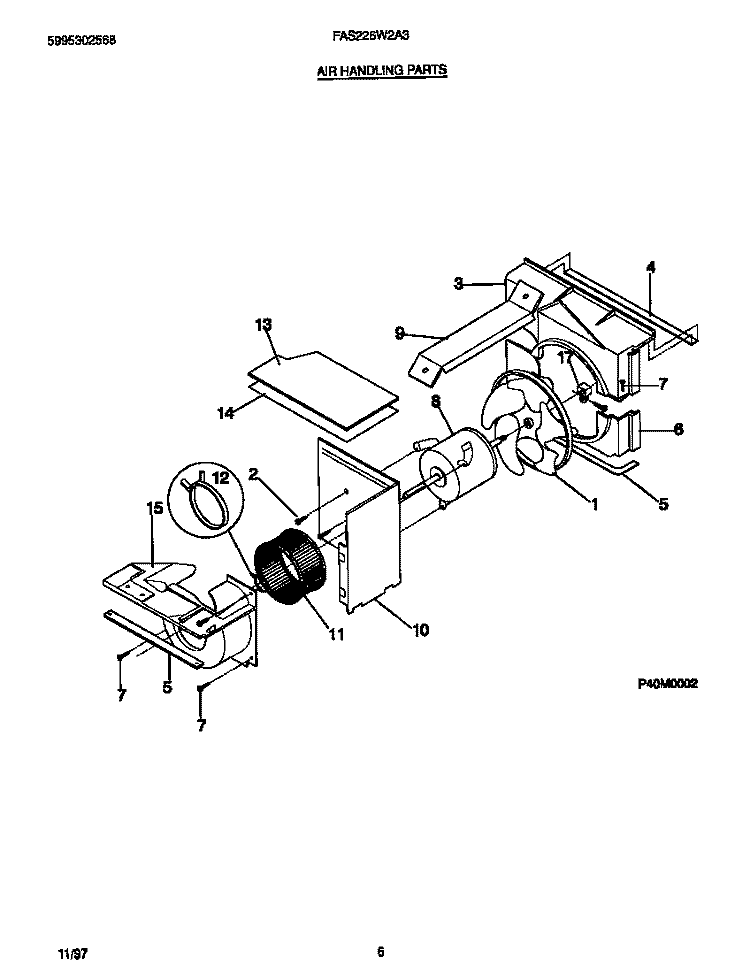 AIR HANDLING PARTS Diagram and Parts List for FAS226W2A3  Frigidaire Air Conditioner