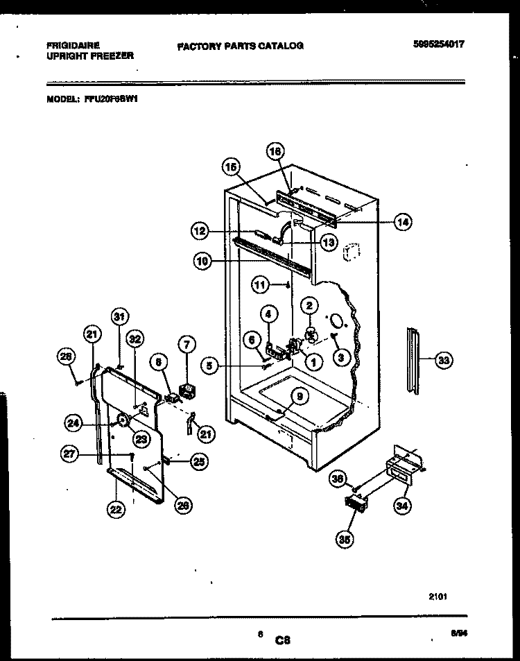 INTERIOR PARTS Diagram and Parts List for FFU20F6BW1  Frigidaire Freezer
