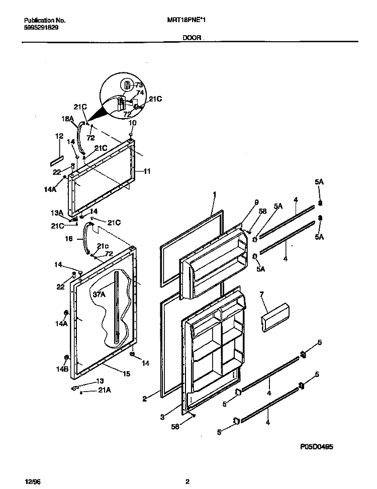 DOOR Diagram and Parts List for MRT18PNED1  Frigidaire Refrigerator