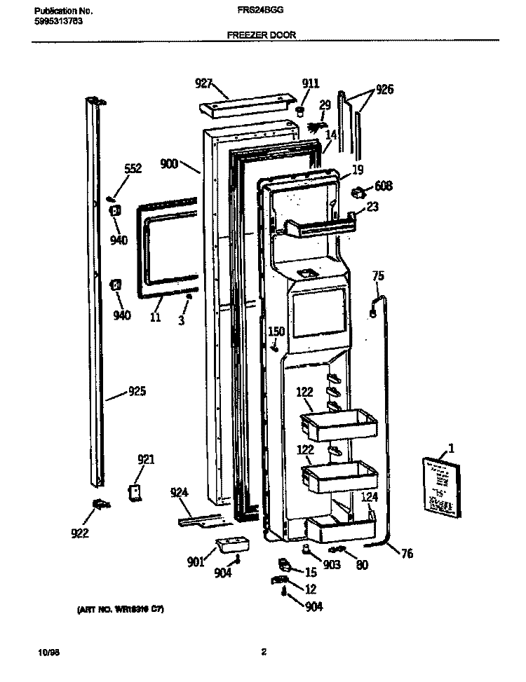 FREEZER DOOR Diagram and Parts List for FRS24BGGB1  Frigidaire Refrigerator